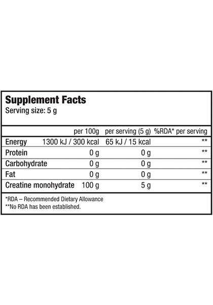 creatina monohidrato micronizada 100% biotech usa supplement facts 500 gr