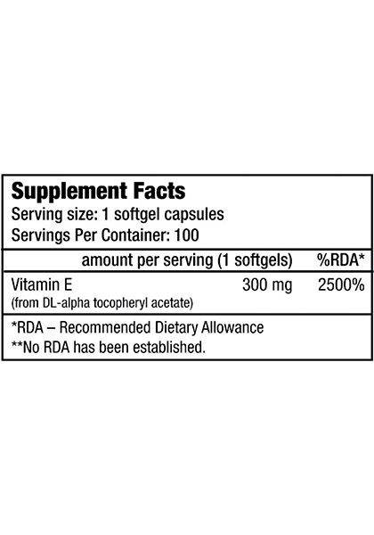 Vitamina e biotech usa supplement facts 100 softgels